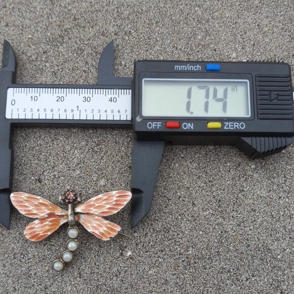 Gerard Yosca Brooch Figural Vintage Enamel Dragonfly in Silver, Orange + White - Picture 9 of 14